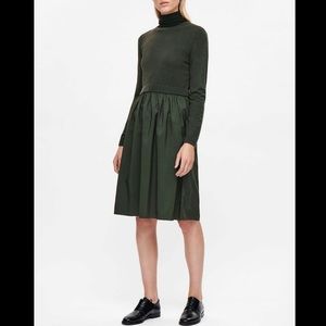 COS Forest Green Rib and Ruched Dress
